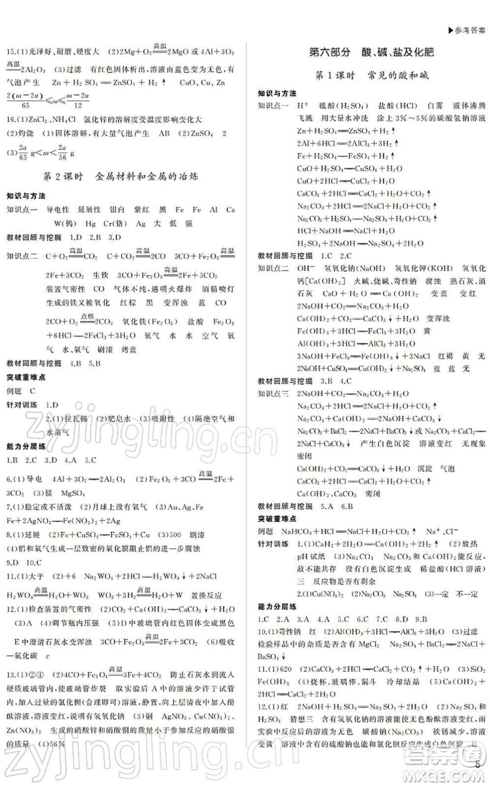 內(nèi)蒙古大學(xué)出版社2022超越中考九年級(jí)化學(xué)下冊(cè)人教版答案