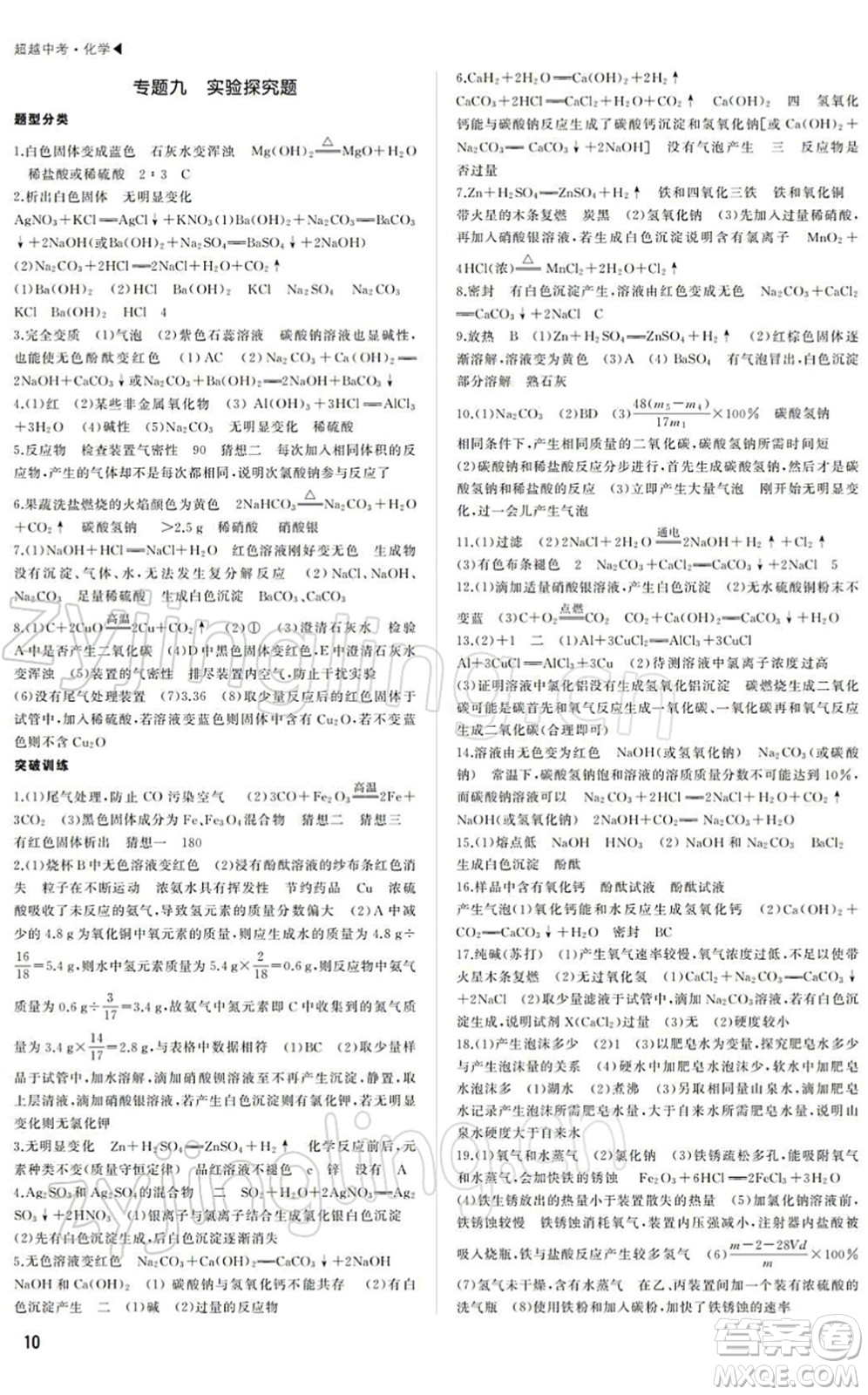 內(nèi)蒙古大學(xué)出版社2022超越中考九年級(jí)化學(xué)下冊(cè)人教版答案