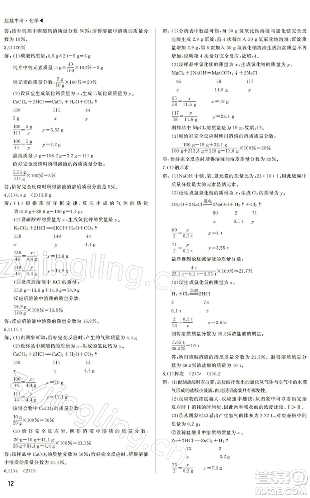 內(nèi)蒙古大學(xué)出版社2022超越中考九年級(jí)化學(xué)下冊(cè)人教版答案