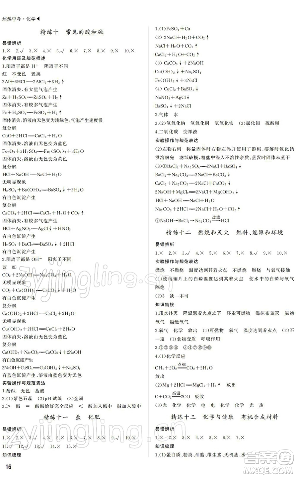 內(nèi)蒙古大學(xué)出版社2022超越中考九年級(jí)化學(xué)下冊(cè)人教版答案