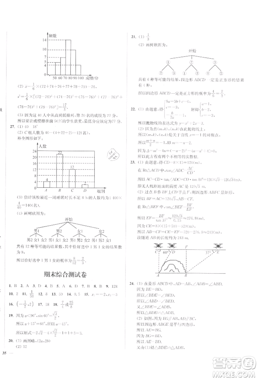 沈陽(yáng)出版社2022南通小題課時(shí)作業(yè)本九年級(jí)下冊(cè)數(shù)學(xué)蘇科版參考答案