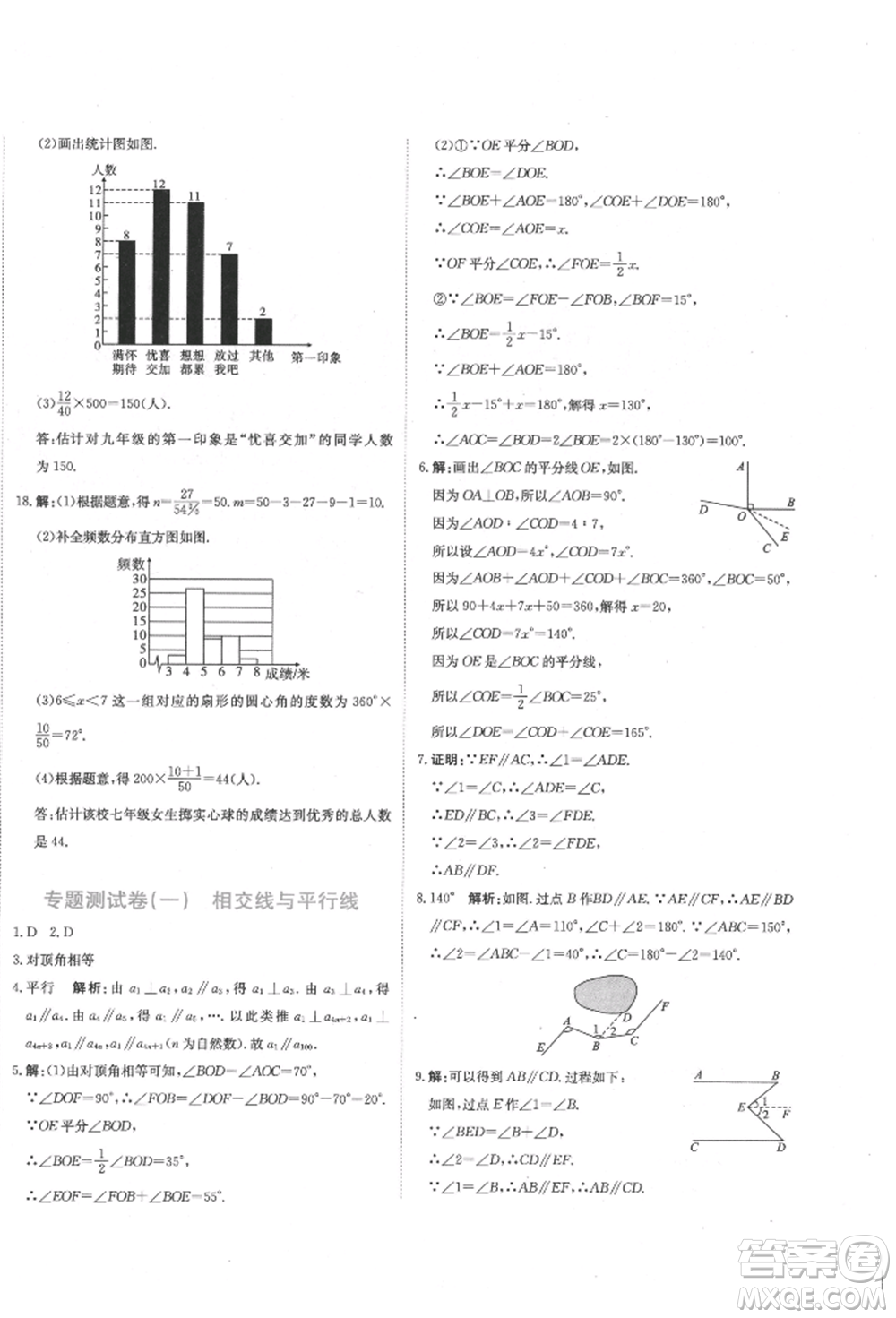 北京教育出版社2022提分教練優(yōu)學(xué)導(dǎo)練測試卷七年級下冊數(shù)學(xué)人教版參考答案