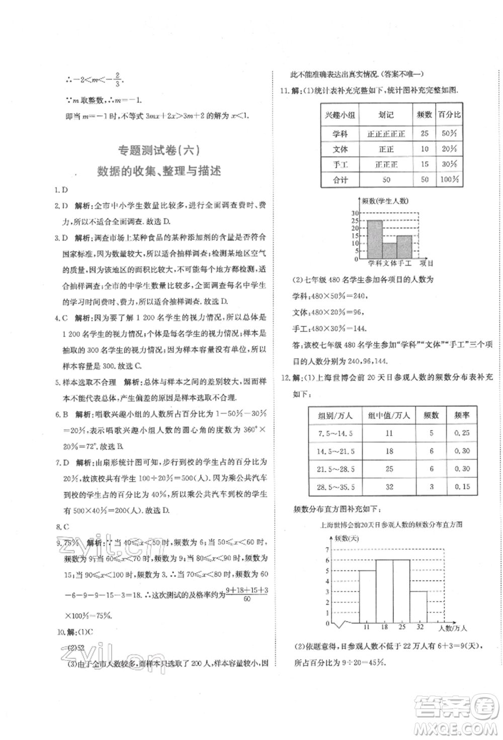 北京教育出版社2022提分教練優(yōu)學(xué)導(dǎo)練測試卷七年級下冊數(shù)學(xué)人教版參考答案