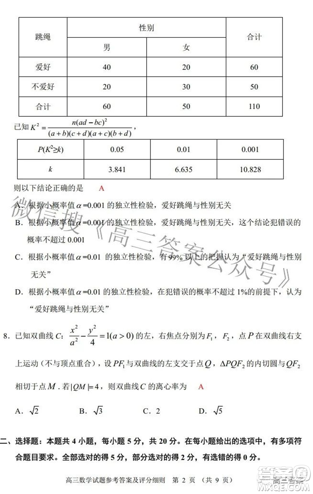 武昌區(qū)2022屆高三年級5月質(zhì)量檢測數(shù)學試題及答案