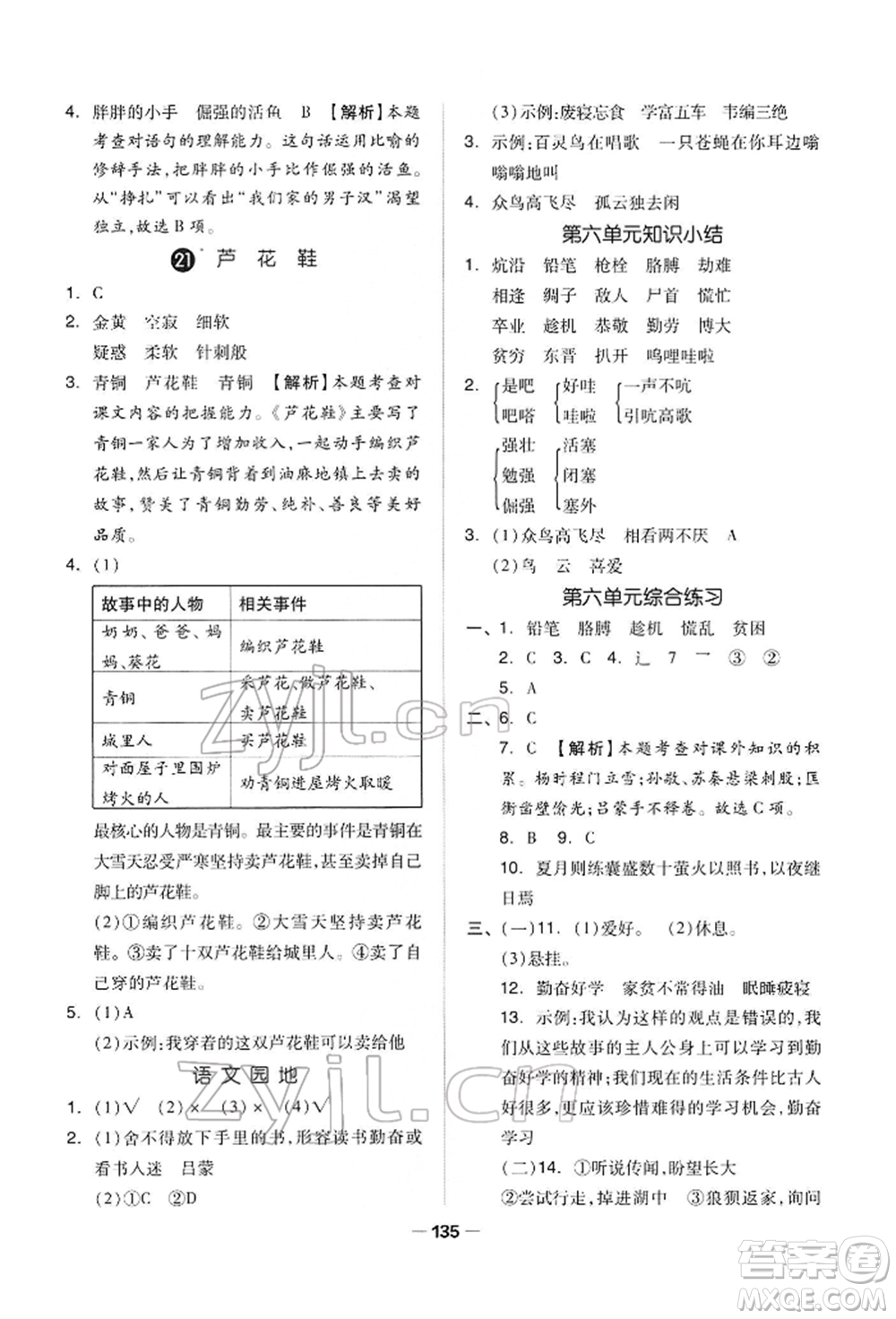 山東科學(xué)技術(shù)出版社2022新思維伴你學(xué)四年級下冊語文人教版參考答案