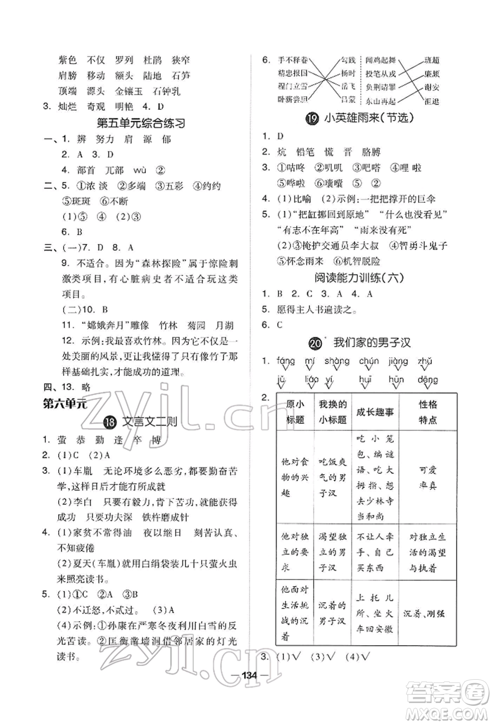 山東科學(xué)技術(shù)出版社2022新思維伴你學(xué)四年級下冊語文人教版參考答案