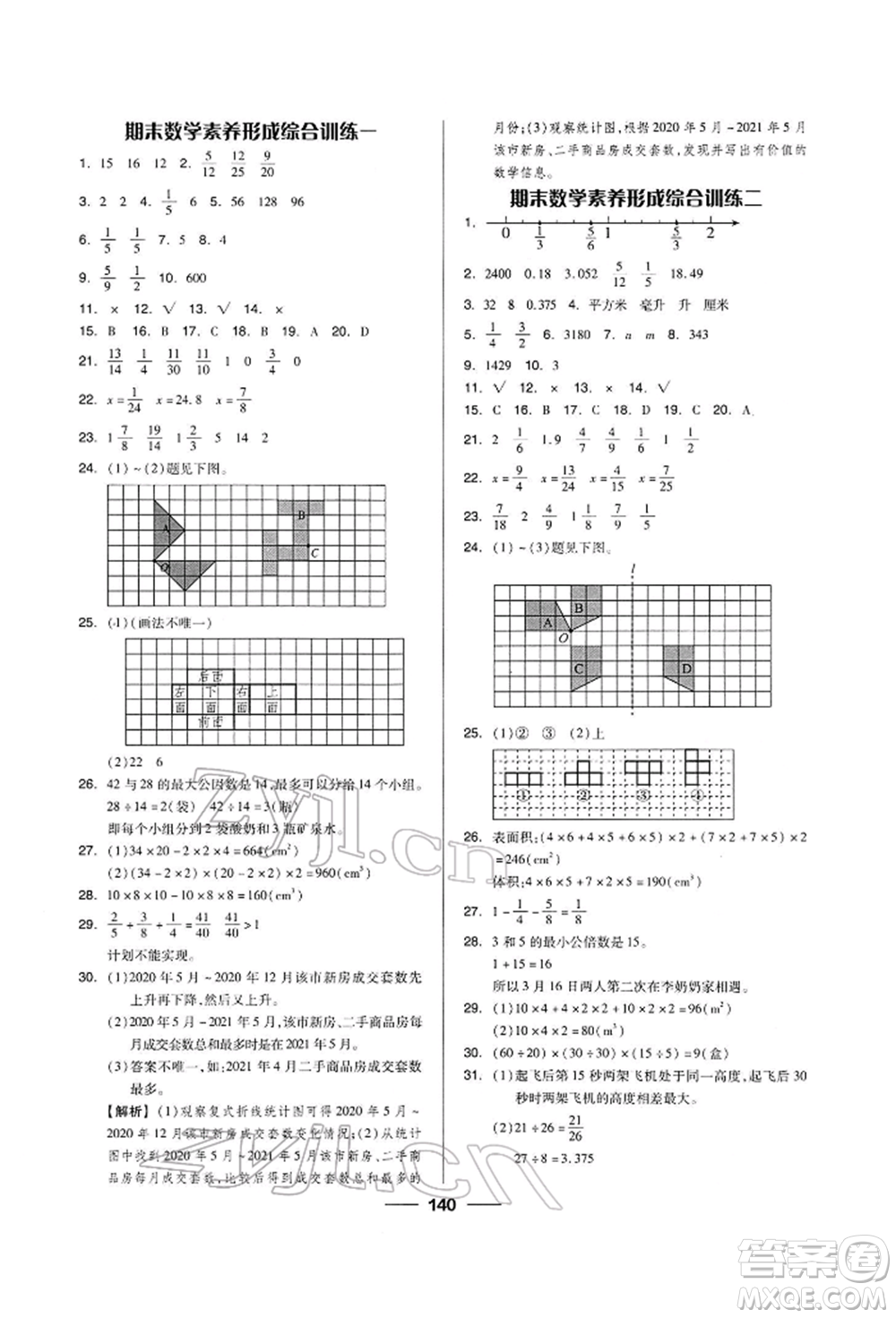 山東科學(xué)技術(shù)出版社2022新思維伴你學(xué)五年級下冊數(shù)學(xué)人教版參考答案