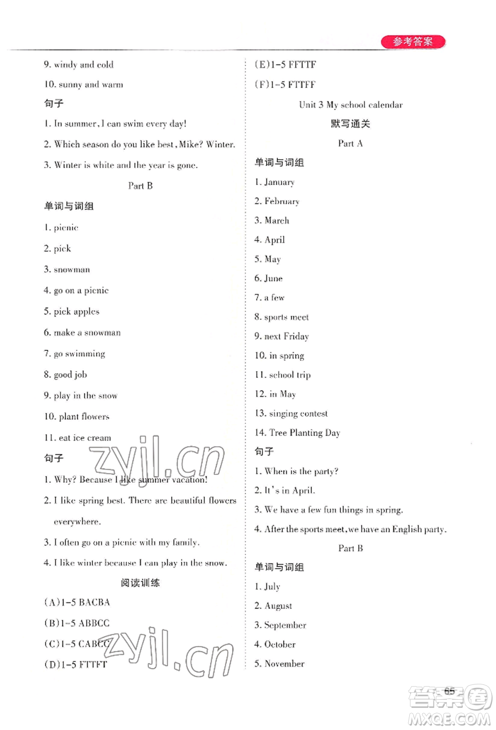 西安出版社2022狀元坊全程突破導(dǎo)練測五年級下冊英語人教版順德專版參考答案