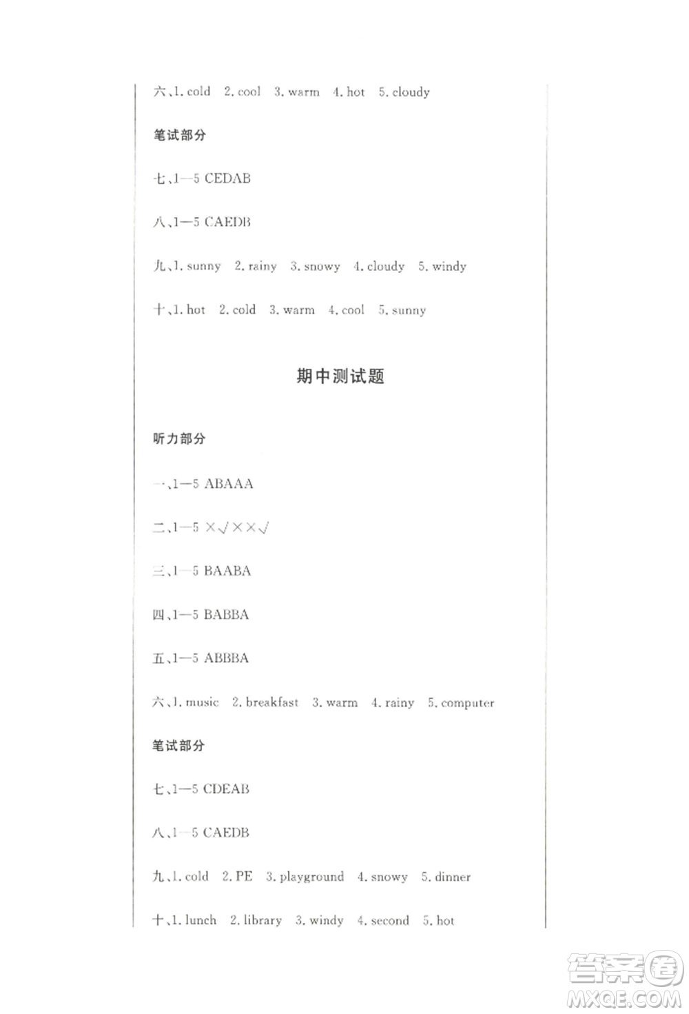 西安出版社2022狀元坊全程突破導(dǎo)練測(cè)四年級(jí)下冊(cè)英語人教版順德專版參考答案