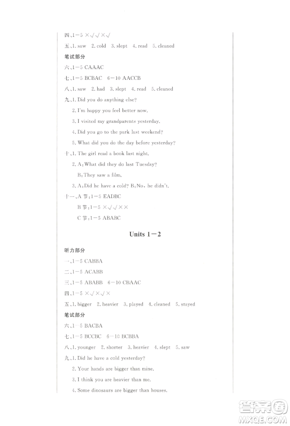 西安出版社2022狀元坊全程突破導(dǎo)練測(cè)六年級(jí)下冊(cè)英語(yǔ)人教版順德專(zhuān)版參考答案
