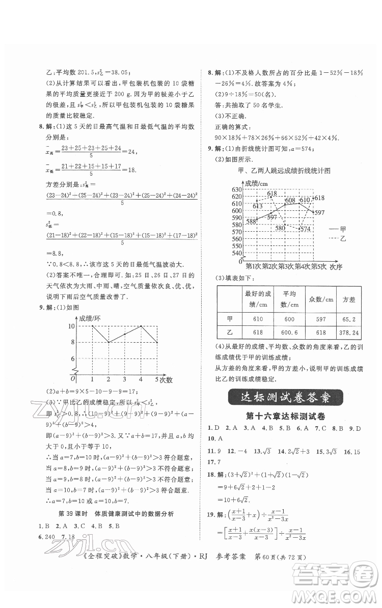 延邊大學出版社2022全程突破八年級下冊數學人教版答案