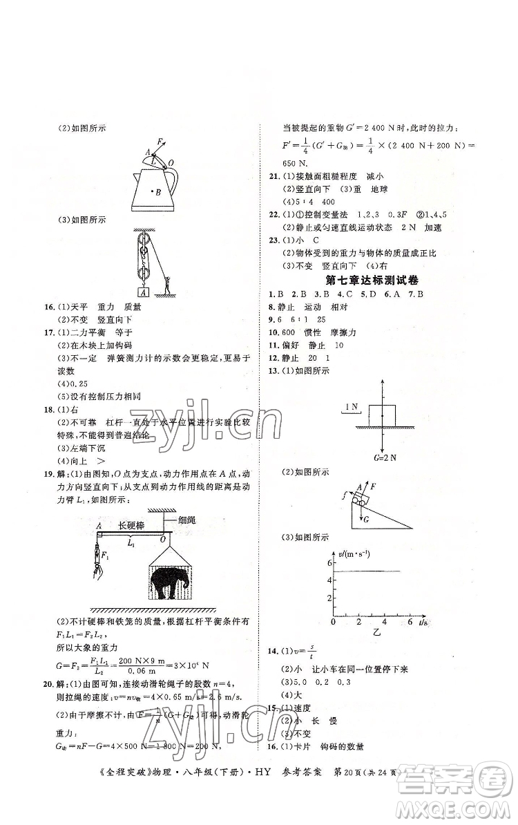 延邊大學(xué)出版社2022全程突破八年級(jí)下冊(cè)物理滬粵版答案