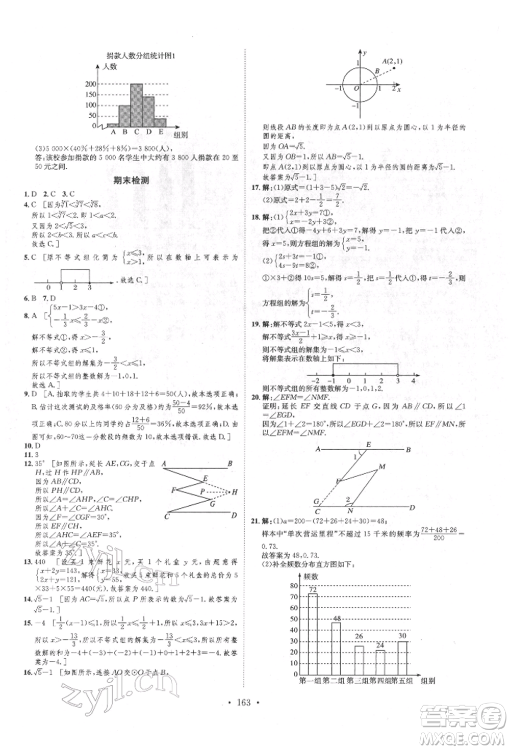 方圓電子音像出版社2022思路教練同步課時作業(yè)七年級下冊數(shù)學(xué)人教版參考答案