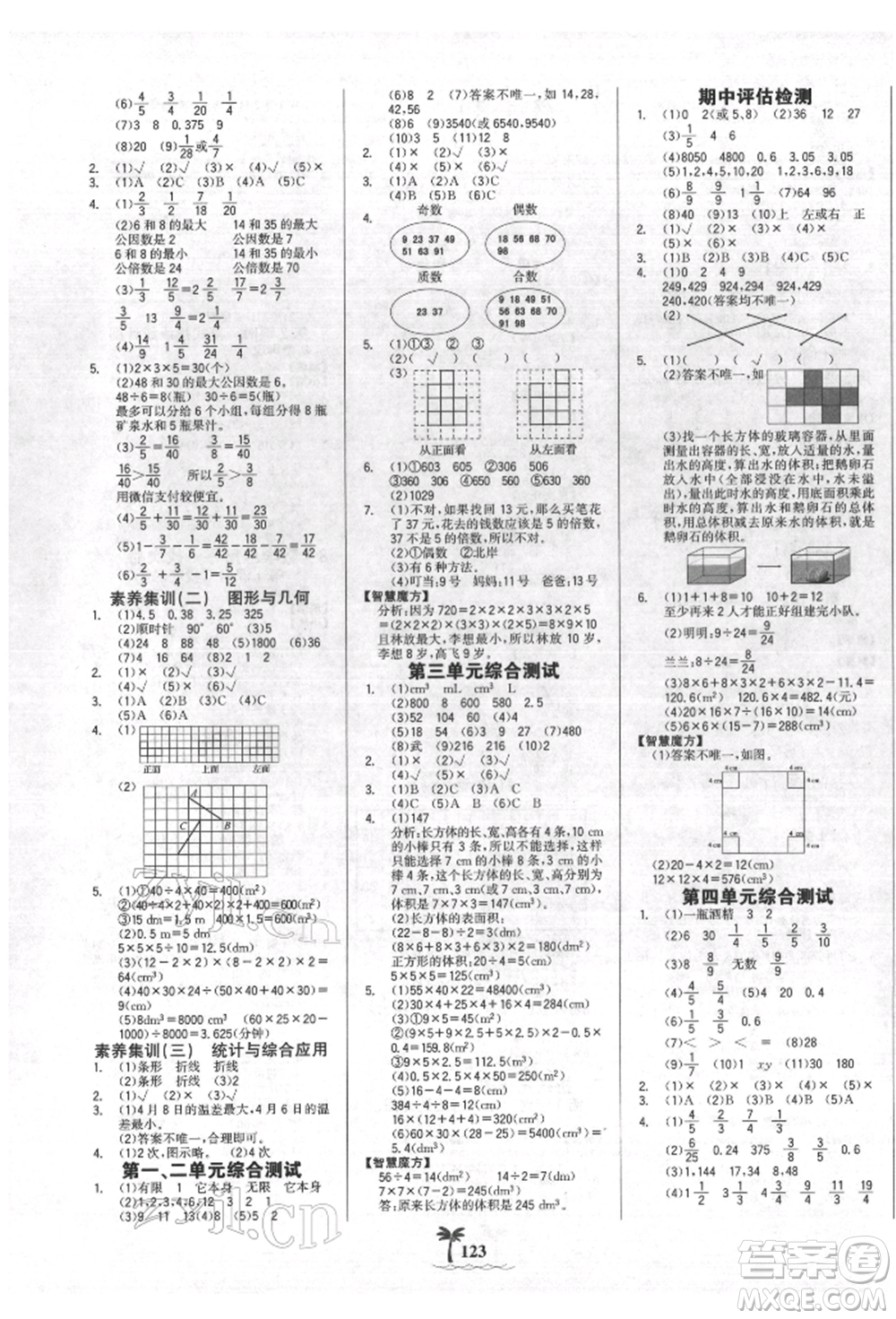 延邊大學出版社2022世紀金榜金榜小博士課時提優(yōu)作業(yè)五年級下冊數學人教版參考答案