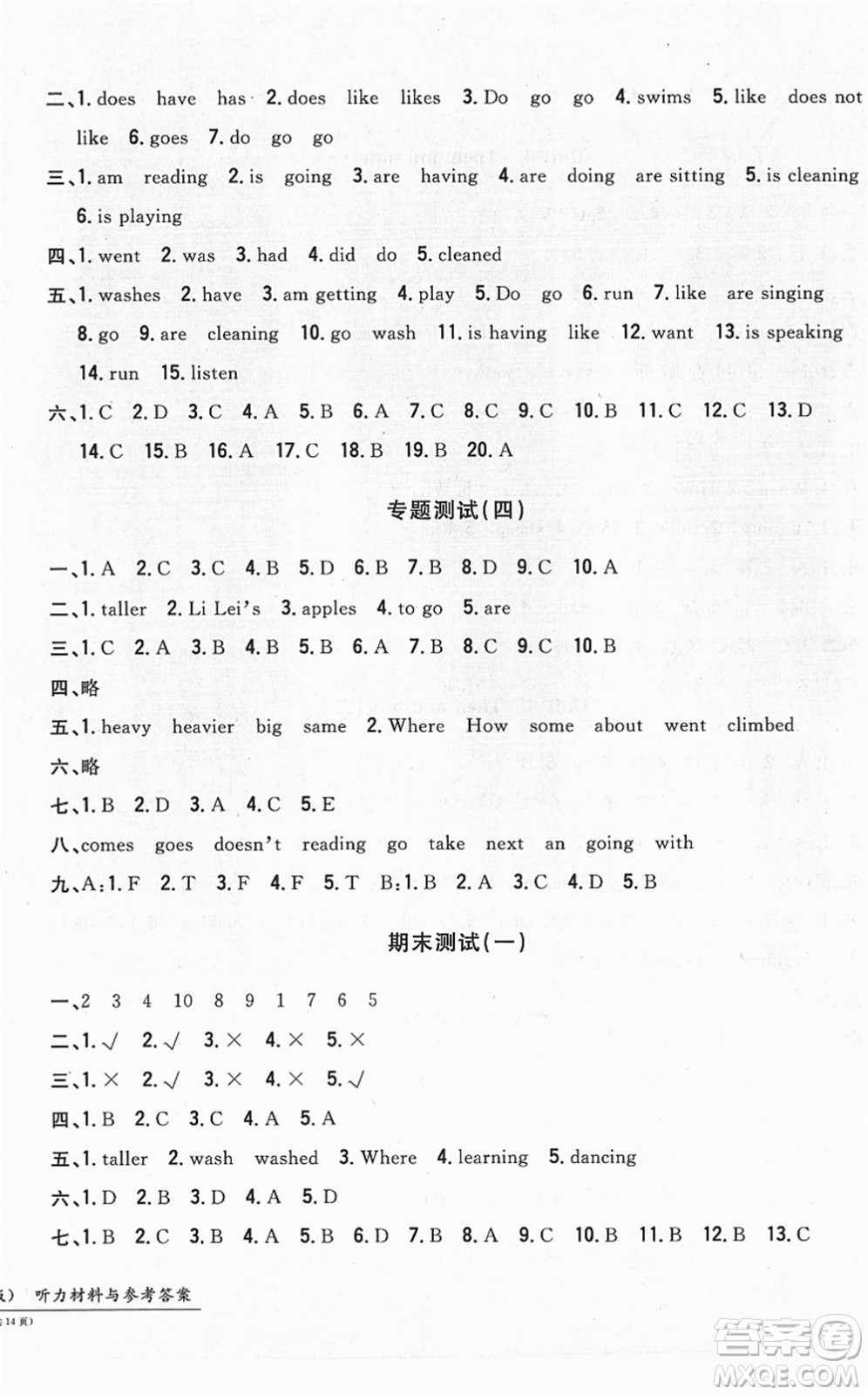 浙江工商大學(xué)出版社2022一卷一練單元同步測(cè)試卷六年級(jí)英語(yǔ)下冊(cè)PEP版答案