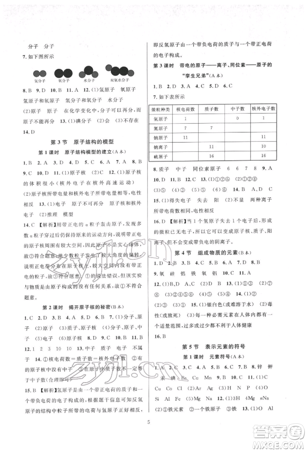 浙江教育出版社2022全優(yōu)新同步八年級下冊科學(xué)浙教版參考答案