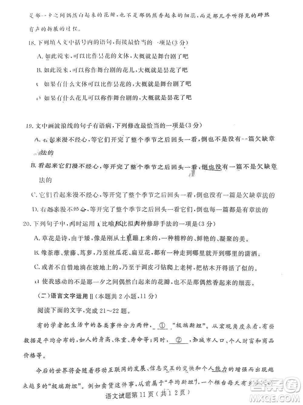 2022年濟(jì)寧市高考模擬考試語(yǔ)文試題及答案