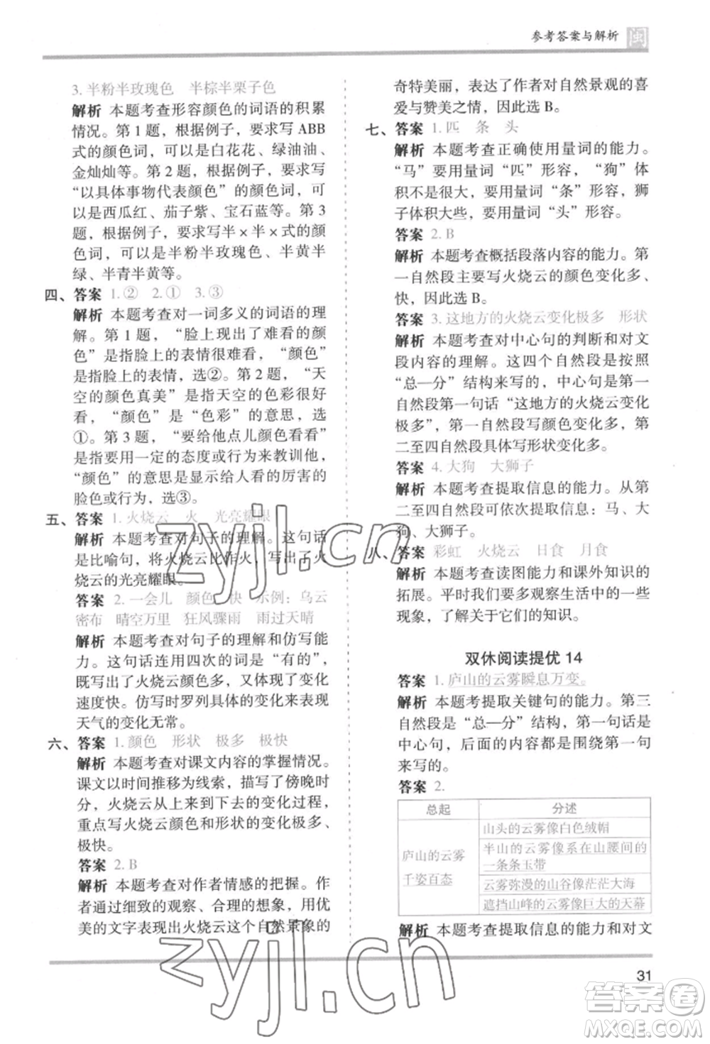 鷺江出版社2022木頭馬分層課課練三年級下冊語文人教版福建專版參考答案