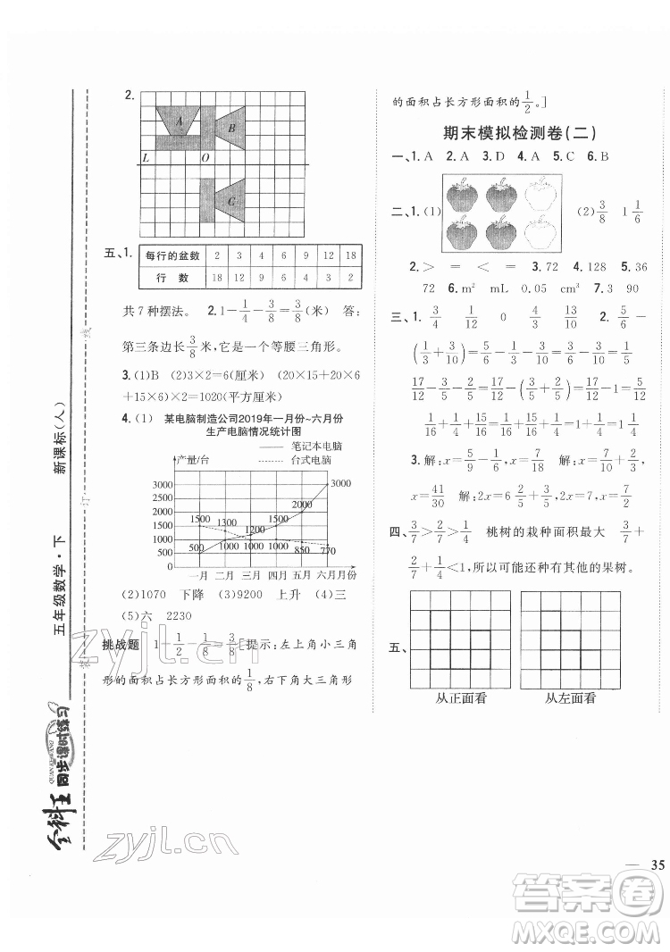 吉林人民出版社2022全科王同步課時練習數(shù)學五年級下冊新課標人教版答案