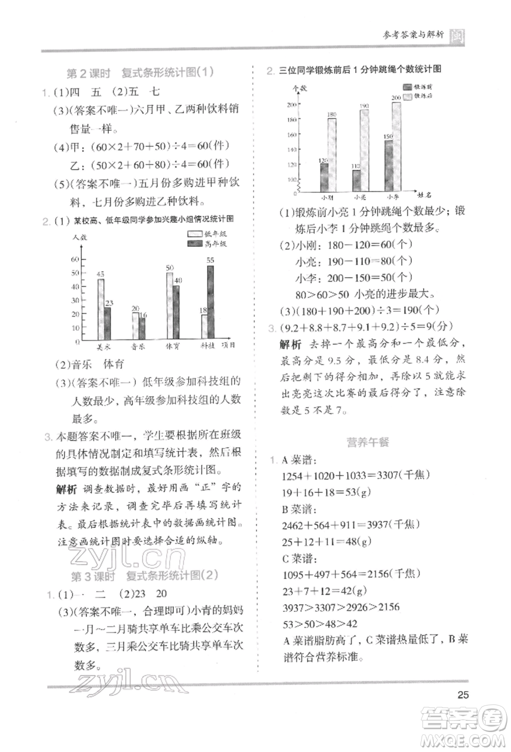 鷺江出版社2022木頭馬分層課課練四年級下冊數(shù)學人教版福建專版參考答案