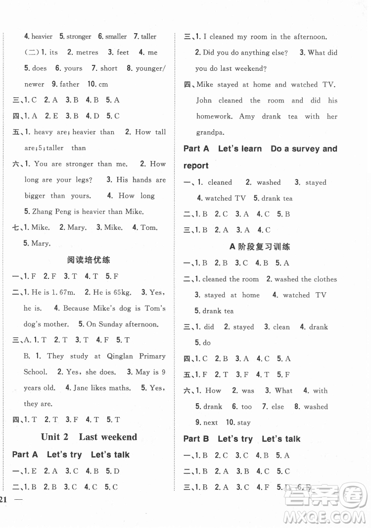 吉林人民出版社2022全科王同步課時(shí)練習(xí)英語六年級(jí)下冊人教版答案