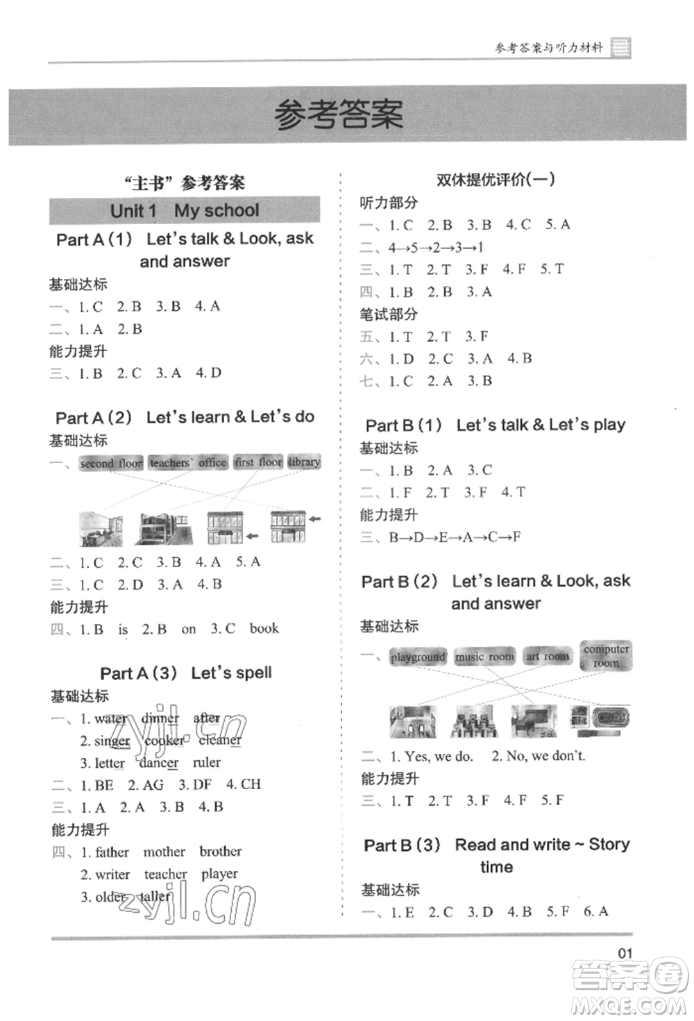 湖南師范大學(xué)出版社2022木頭馬分層課課練四年級(jí)下冊(cè)英語(yǔ)人教版參考答案