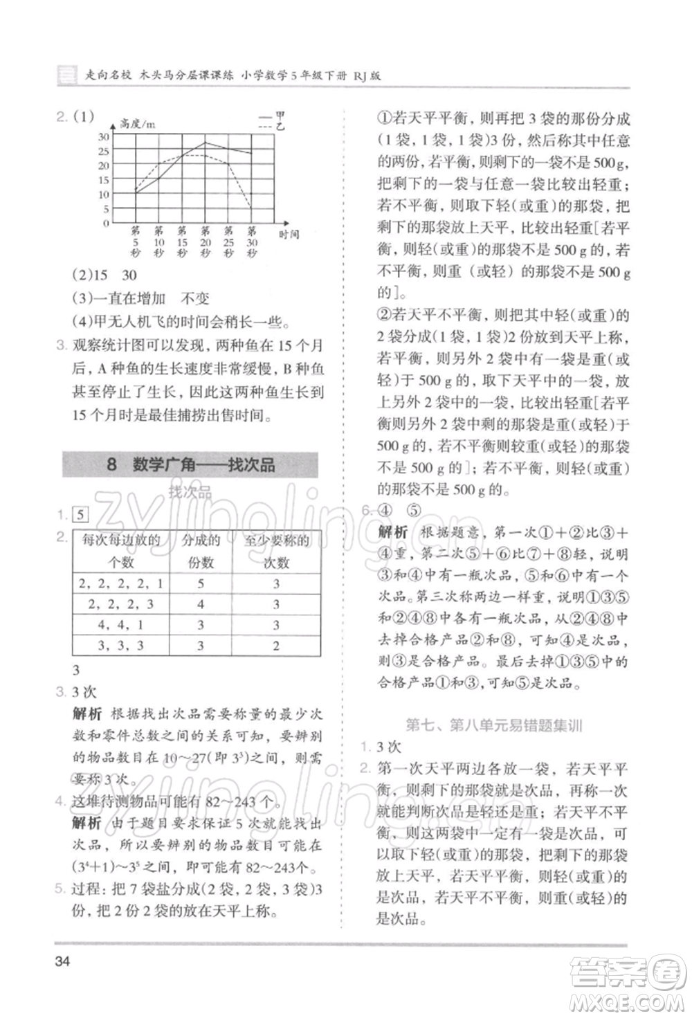 湖南師范大學出版社2022木頭馬分層課課練五年級下冊數(shù)學人教版浙江專版參考答案