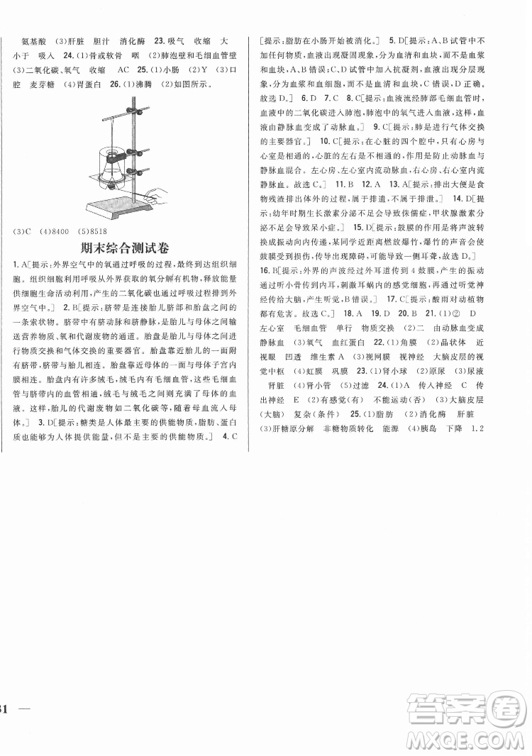 吉林人民出版社2022全科王同步課時(shí)練習(xí)生物七年級(jí)下冊(cè)人教版答案