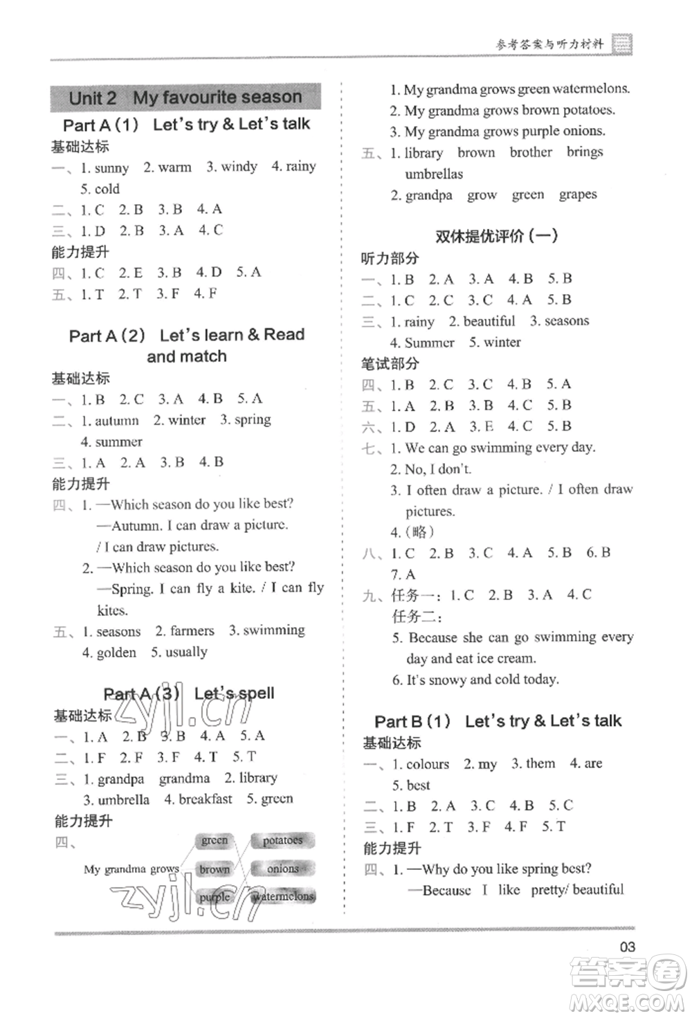 湖南師范大學(xué)出版社2022木頭馬分層課課練五年級下冊英語人教版參考答案