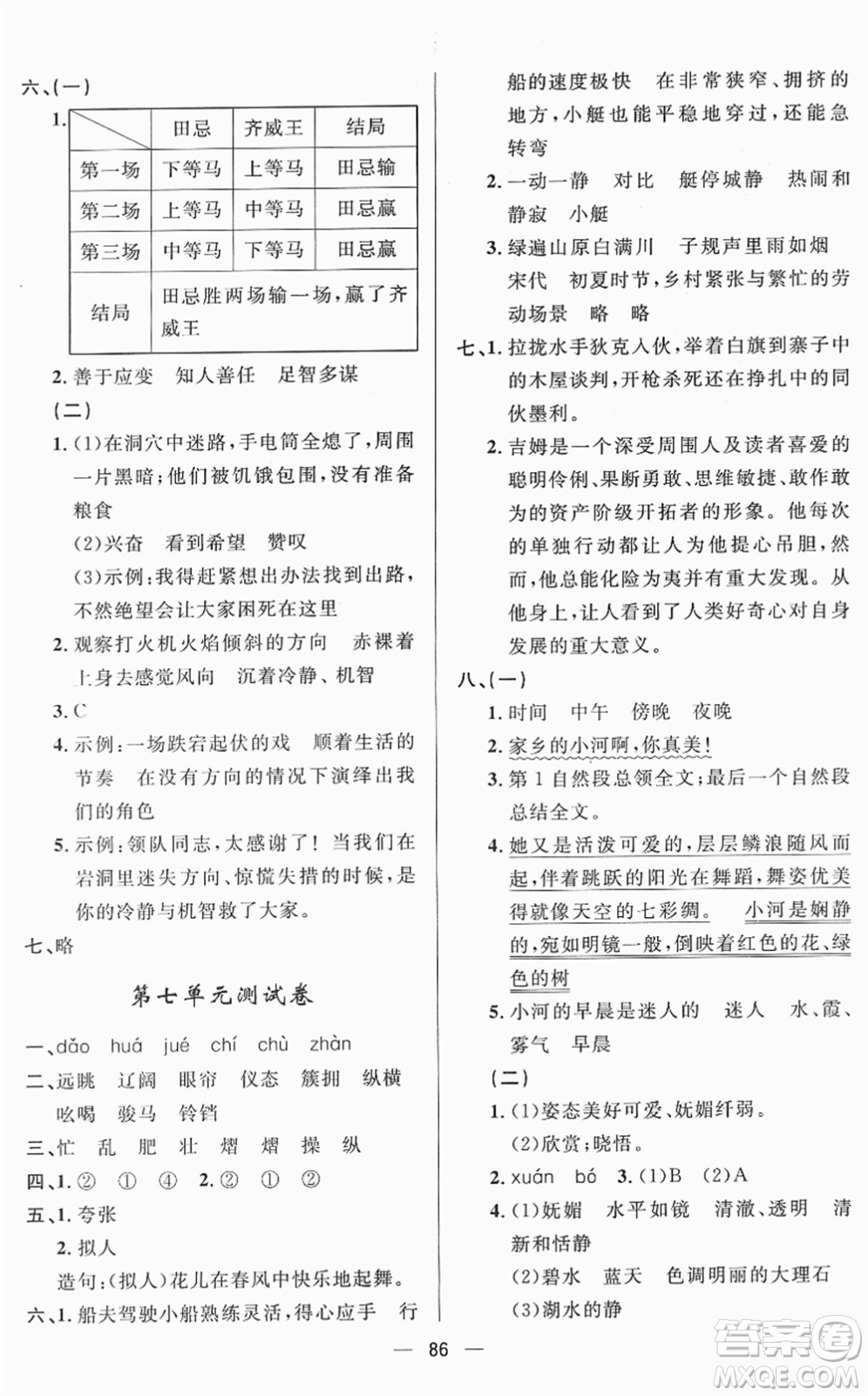 山東畫(huà)報(bào)出版社2022一課三練單元測(cè)試五年級(jí)語(yǔ)文下冊(cè)人教版答案