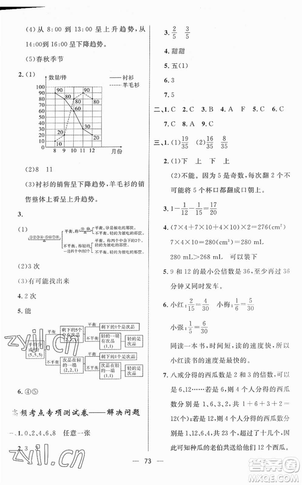 山東畫(huà)報(bào)出版社2022一課三練單元測(cè)試五年級(jí)數(shù)學(xué)下冊(cè)RJ人教版答案
