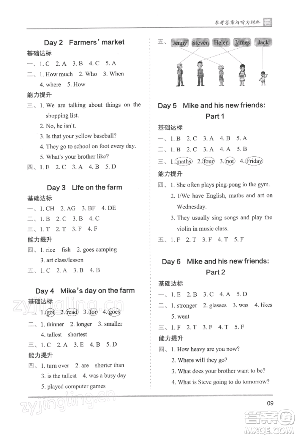 湖南師范大學(xué)出版社2022木頭馬分層課課練六年級(jí)下冊(cè)英語(yǔ)人教版參考答案