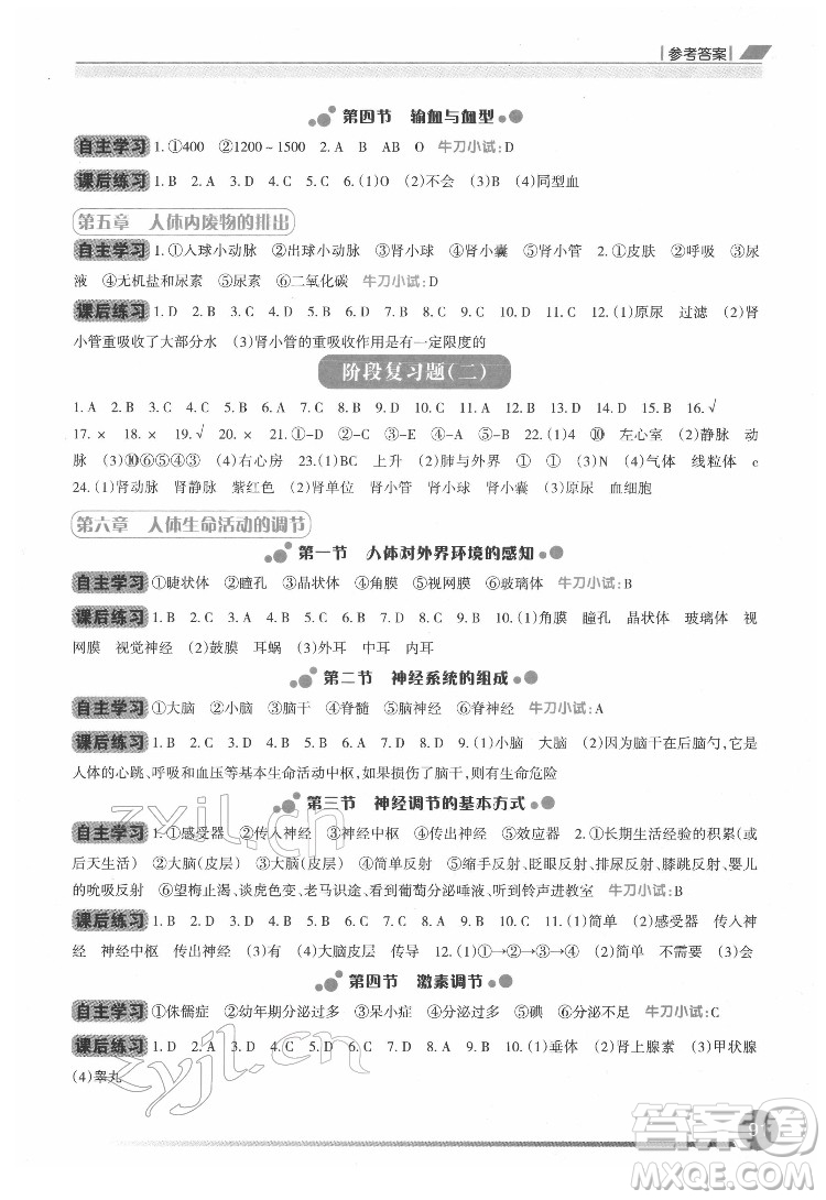 重慶出版社2022學(xué)習(xí)指要生物學(xué)七年級(jí)下冊(cè)人教版重慶專版答案