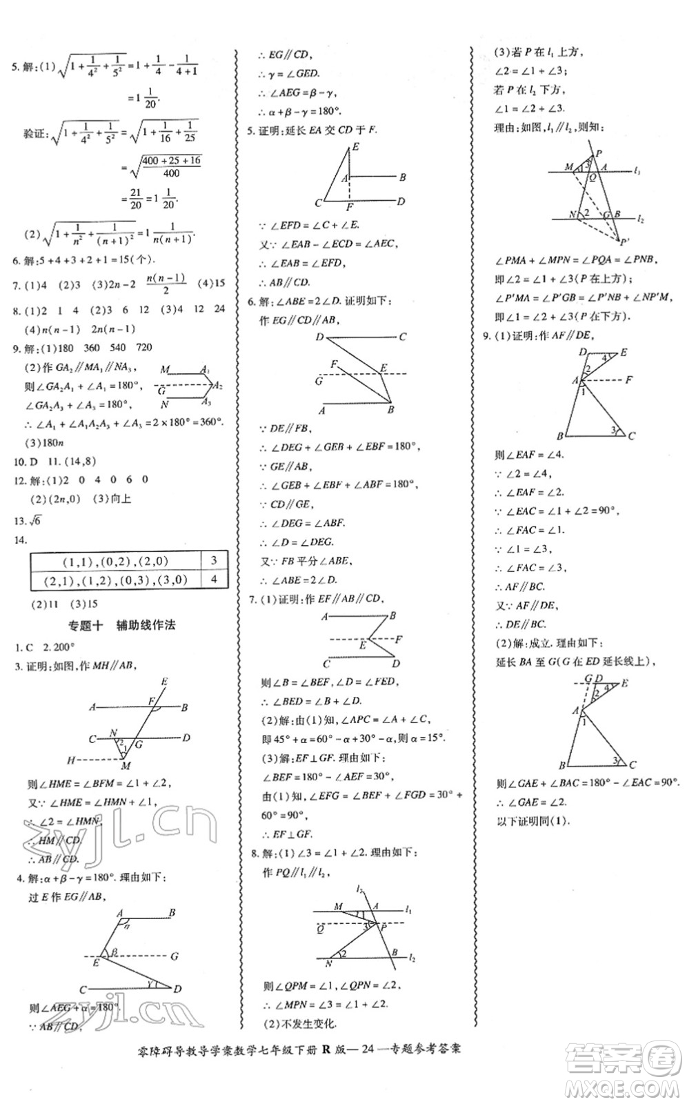 電子科技大學(xué)出版社2022零障礙導(dǎo)教導(dǎo)學(xué)案七年級(jí)數(shù)學(xué)下冊R人教版答案