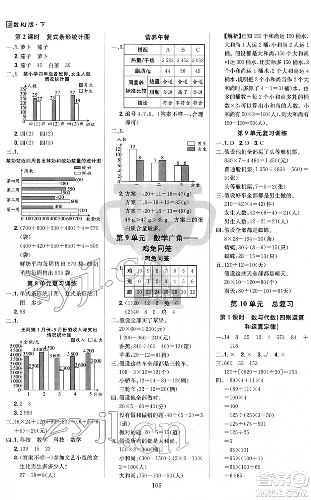 江西美術(shù)出版社2022龍門(mén)之星四年級(jí)數(shù)學(xué)下冊(cè)RJ人教版答案