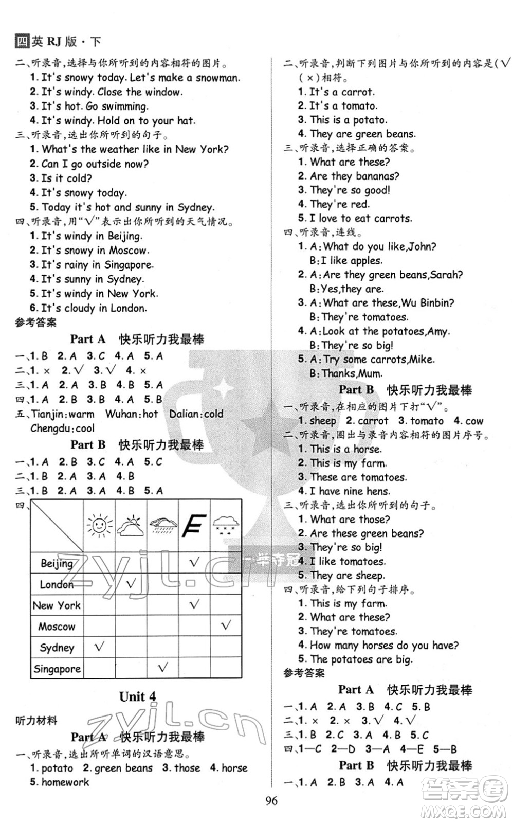 江西美術出版社2022龍門之星四年級英語下冊RJ人教版答案