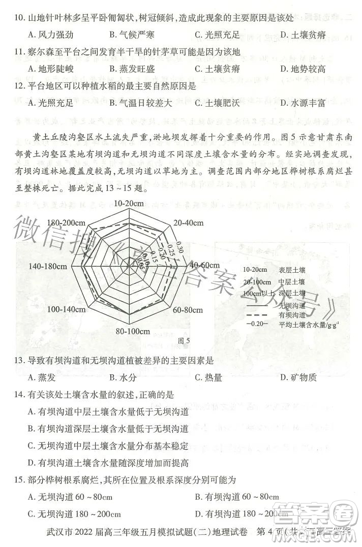 武漢市2022屆高三年級五月模擬試題二地理試題及答案