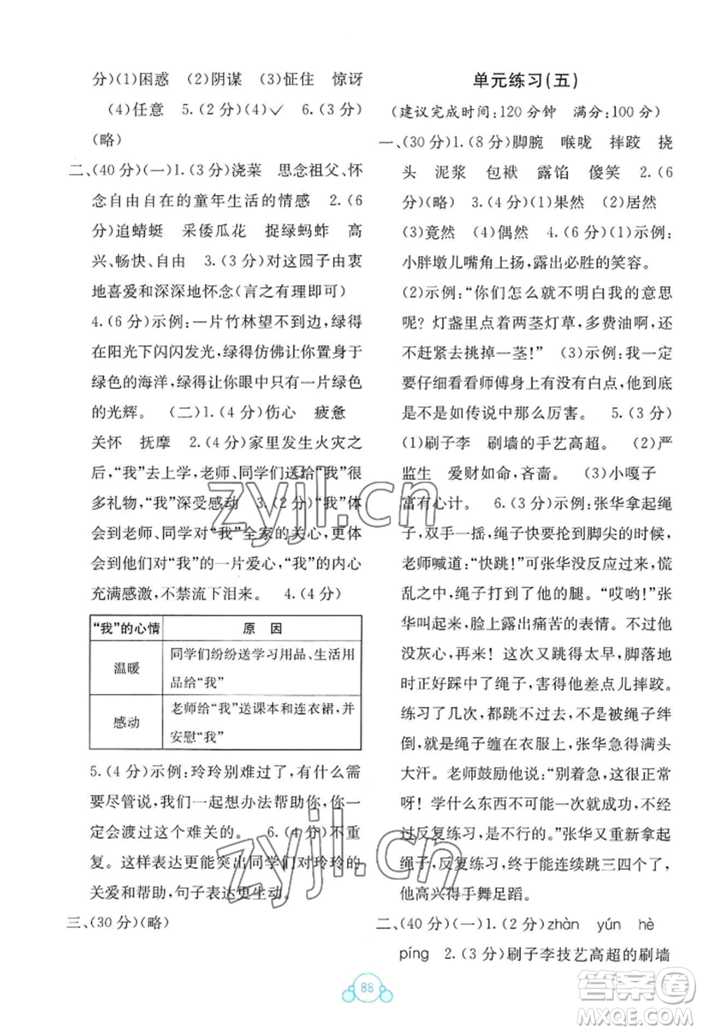 廣西教育出版社2022自主學(xué)習(xí)能力測(cè)評(píng)單元測(cè)試五年級(jí)下冊(cè)語文人教版參考答案