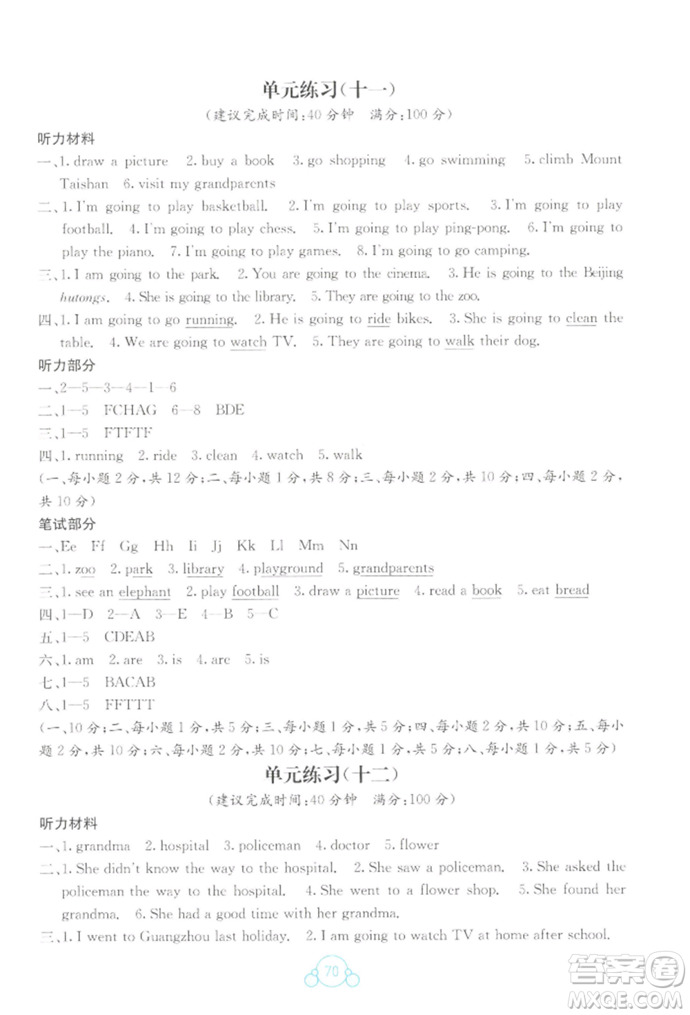 廣西教育出版社2022自主學(xué)習(xí)能力測(cè)評(píng)單元測(cè)試五年級(jí)下冊(cè)英語(yǔ)接力版參考答案