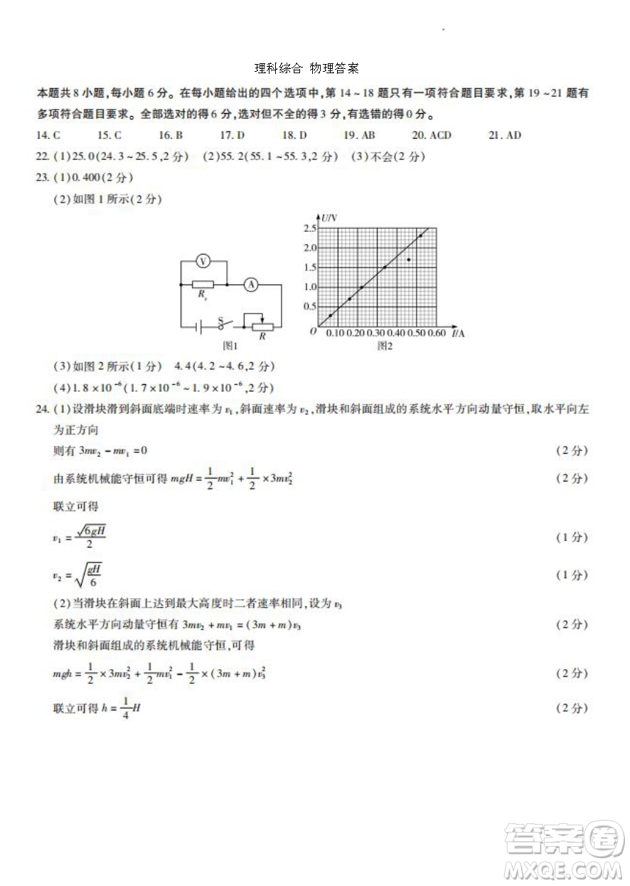天一大聯(lián)考2021-2022學(xué)年高三考前模擬考試?yán)砜凭C合試題及答案