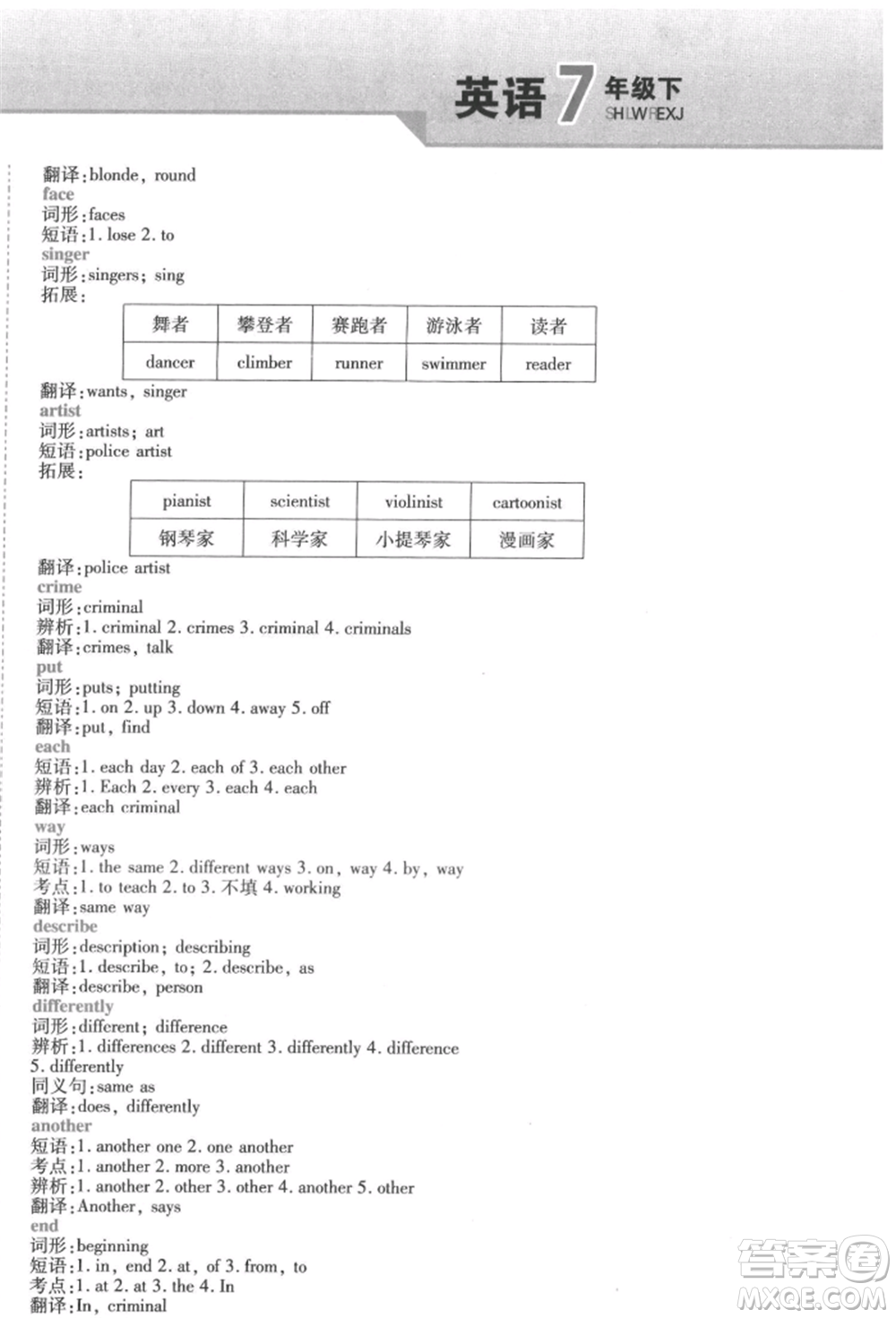 北方婦女兒童出版社2022精析巧練課時達標(biāo)七年級下冊英語人教版參考答案
