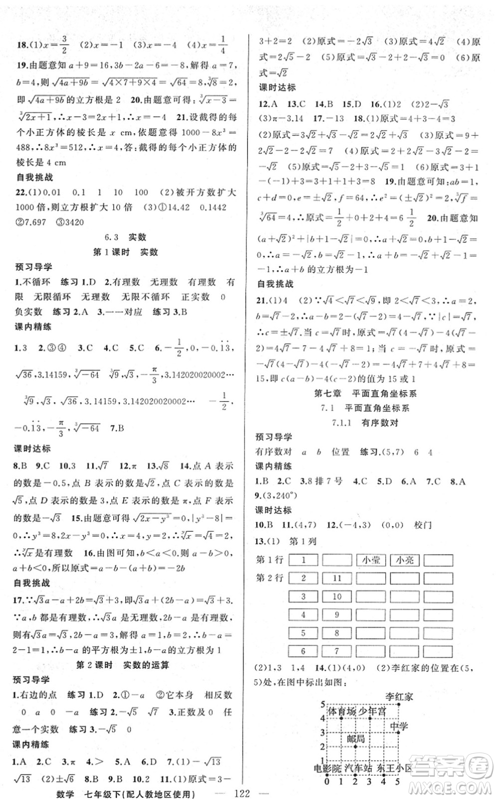 新疆青少年出版社2022黃岡金牌之路練闖考七年級(jí)數(shù)學(xué)下冊(cè)人教版答案