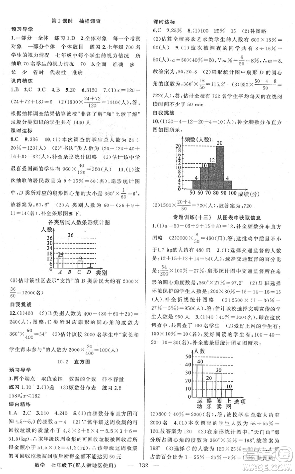 新疆青少年出版社2022黃岡金牌之路練闖考七年級(jí)數(shù)學(xué)下冊(cè)人教版答案