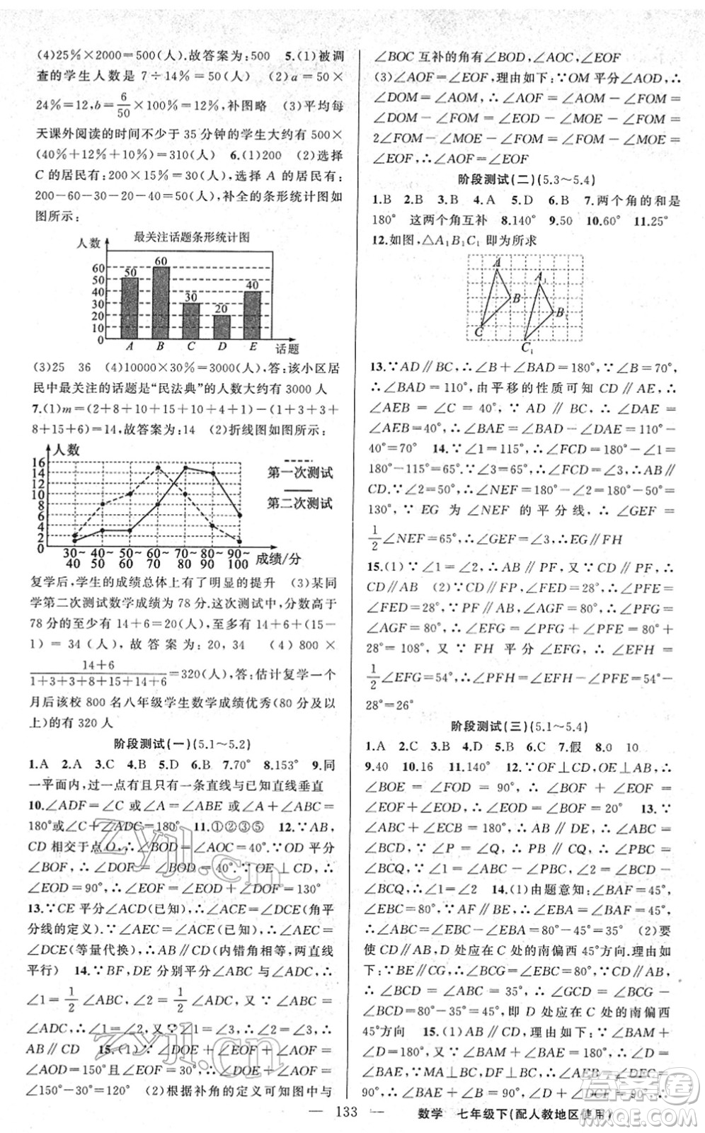 新疆青少年出版社2022黃岡金牌之路練闖考七年級(jí)數(shù)學(xué)下冊(cè)人教版答案