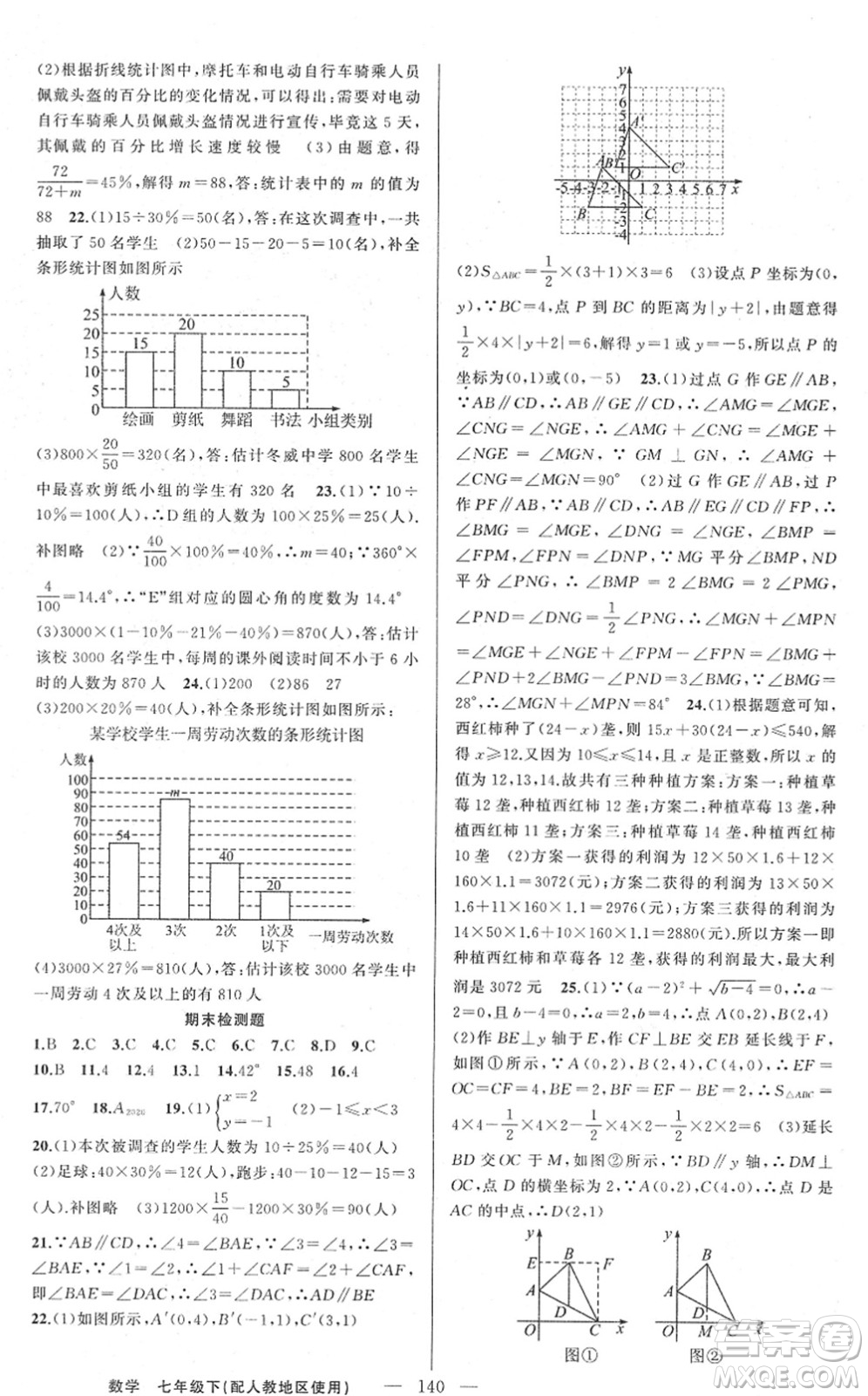 新疆青少年出版社2022黃岡金牌之路練闖考七年級(jí)數(shù)學(xué)下冊(cè)人教版答案