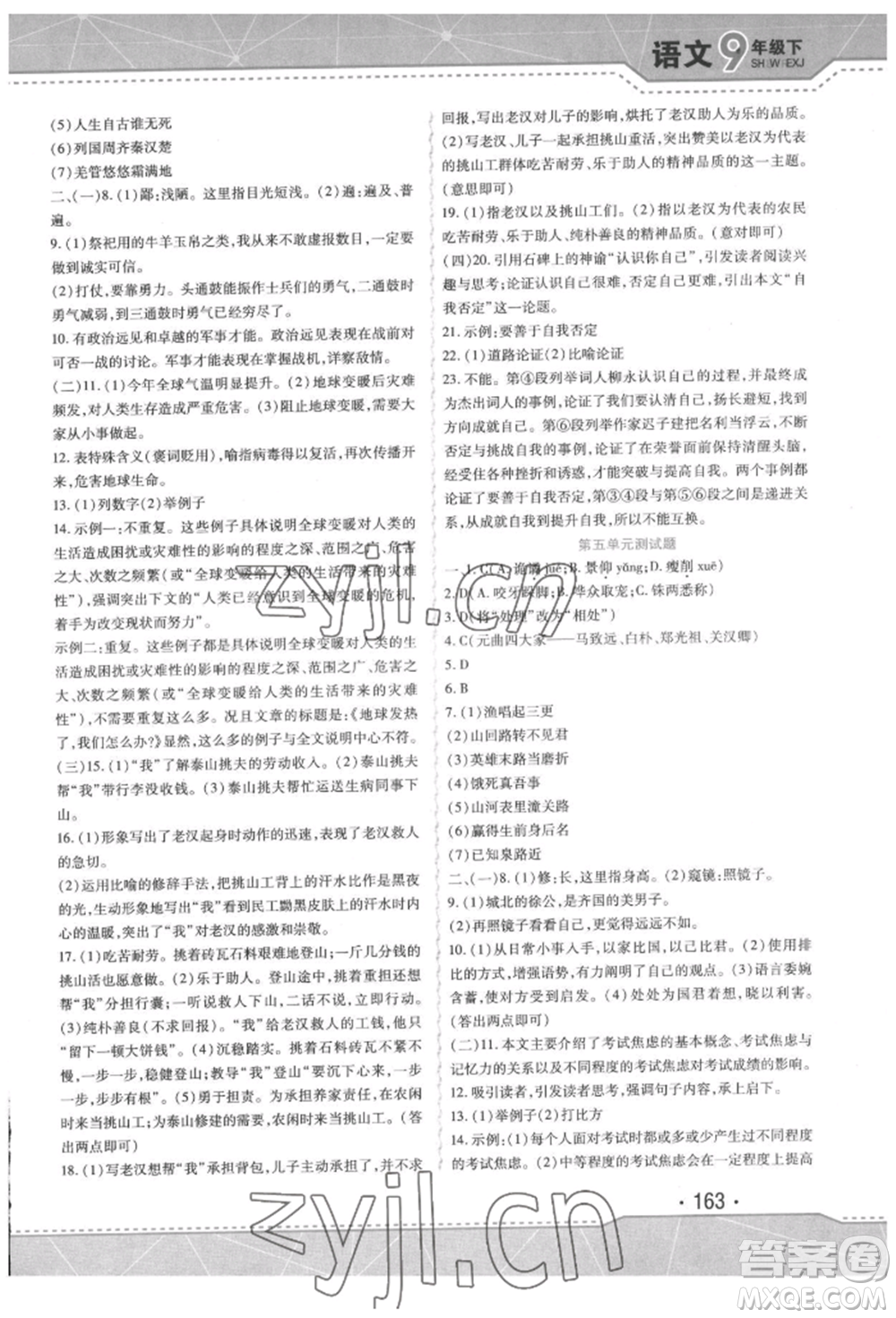 吉林出版集團股份有限公司2022精析巧練階段驗收與測試九年級下冊語文人教版參考答案