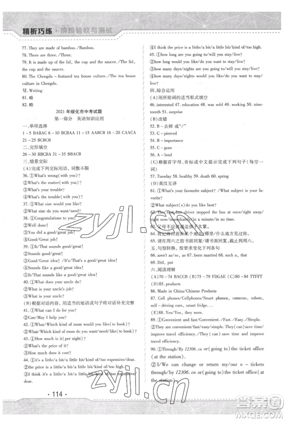 吉林出版集團(tuán)股份有限公司2022精析巧練階段驗(yàn)收與測(cè)試九年級(jí)下冊(cè)英語(yǔ)人教版參考答案