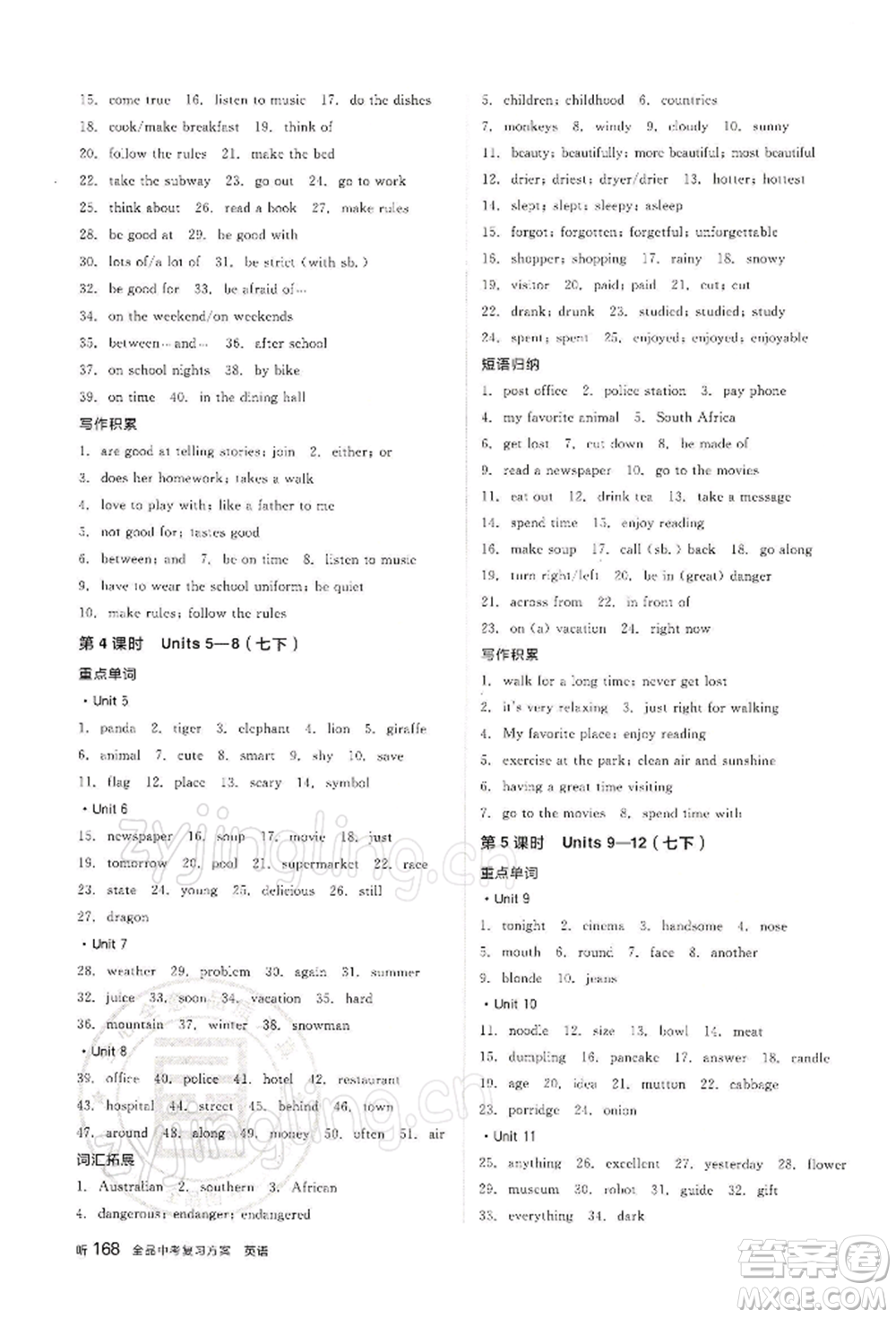江西美術(shù)出版社2022全品中考復(fù)習(xí)方案聽課手冊英語人教版寧夏專版參考答案