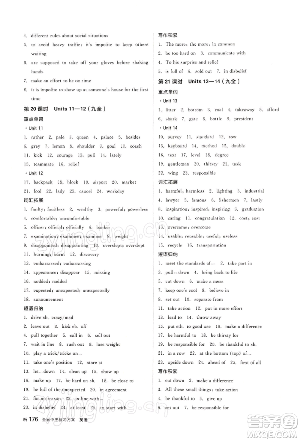 江西美術(shù)出版社2022全品中考復(fù)習(xí)方案聽課手冊英語人教版寧夏專版參考答案