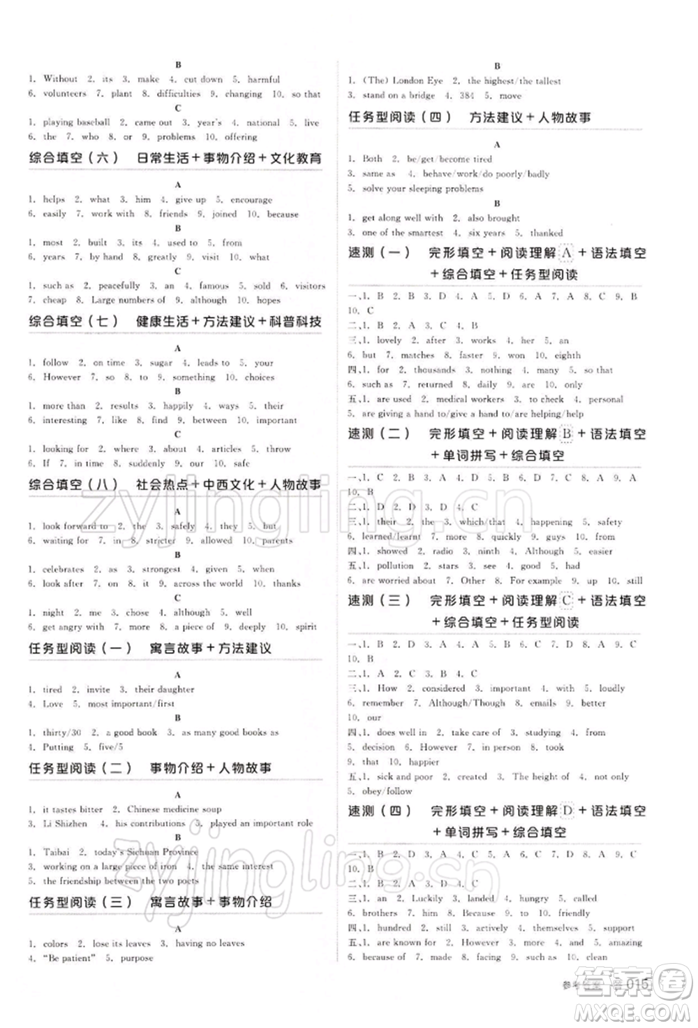 江西美術(shù)出版社2022全品中考復(fù)習(xí)方案聽課手冊英語人教版寧夏專版參考答案